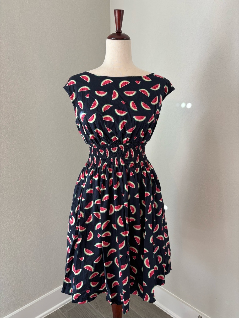 Kate Spade Watermelon Party Dress Knee Length Boat Neck Smocked Waist XL